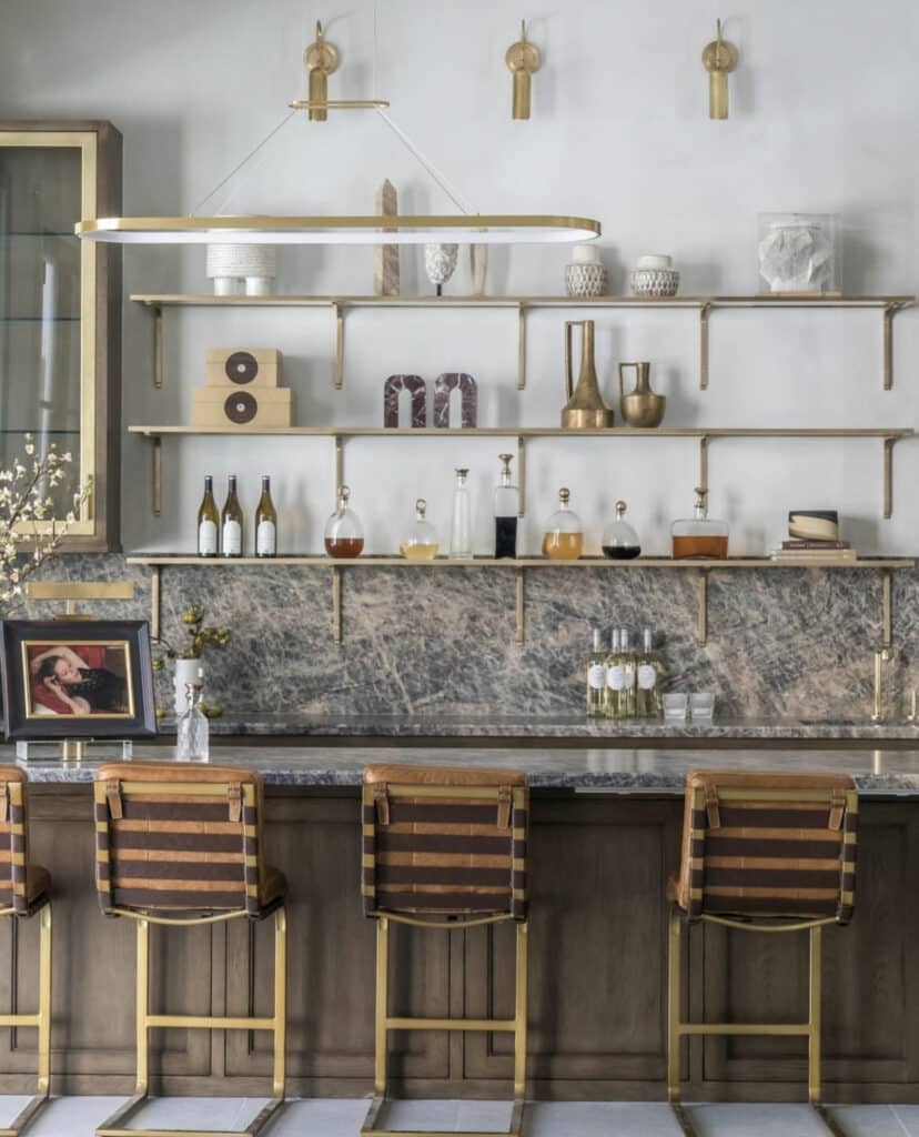 floating shelves in home bar