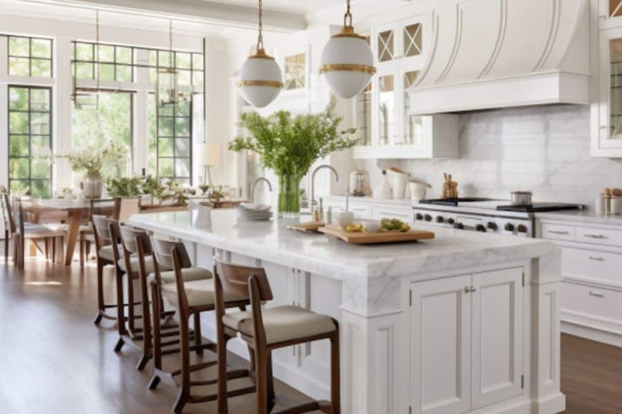white kitchen with gold accents