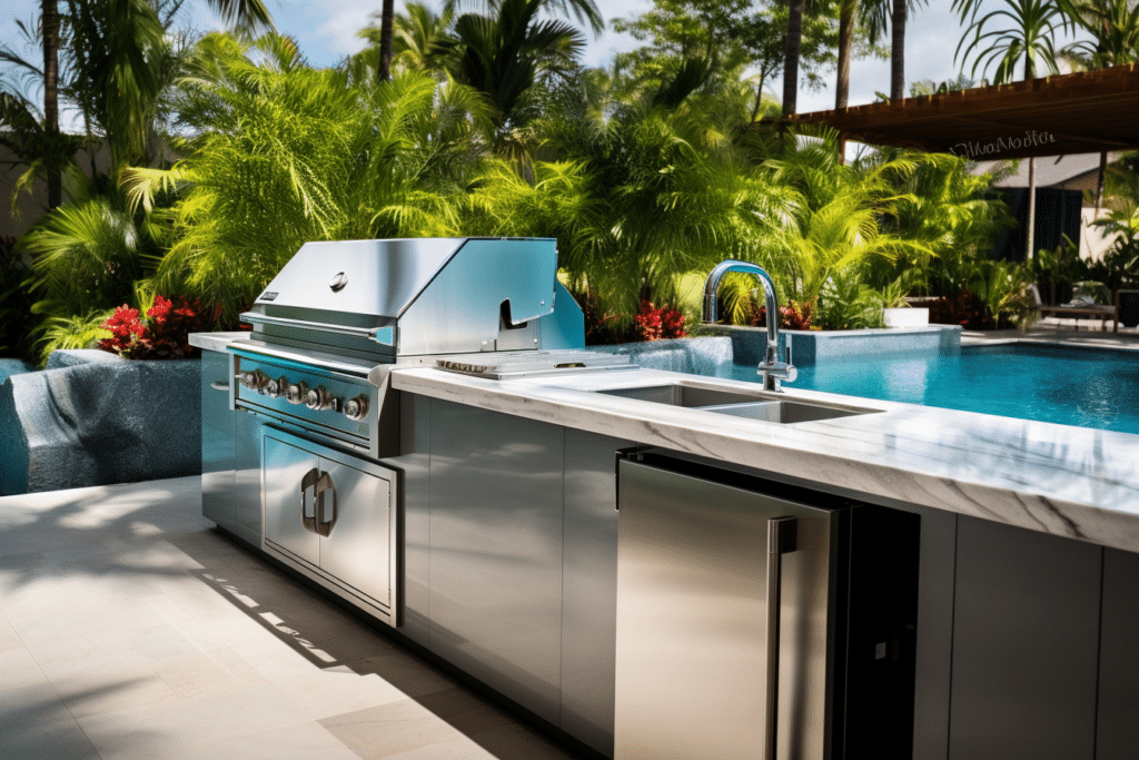 outdoor kitchen with pool