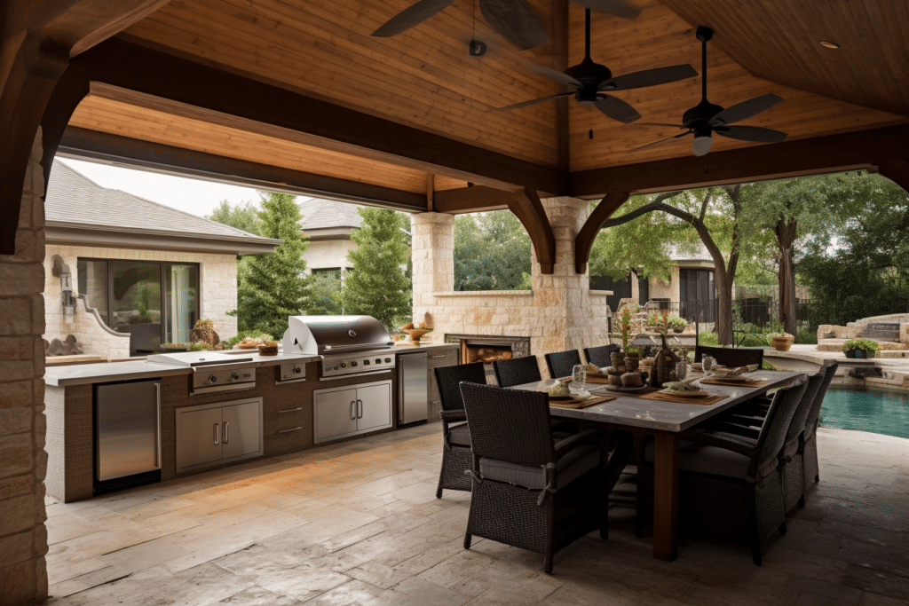 poolhouse with outdoor kitchen