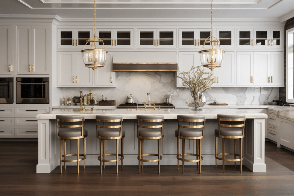 white shaker kitchen with bronze accents