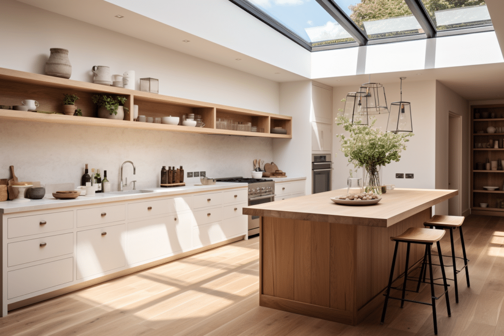 white shaker kitchen with skylight