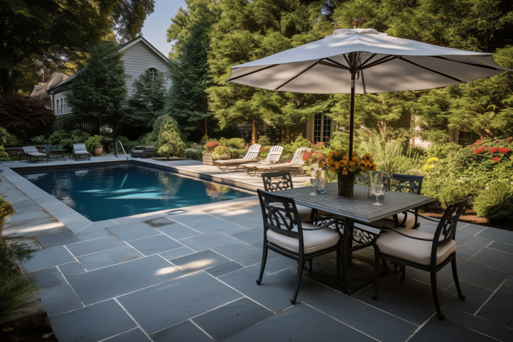 bluestone patio with pool