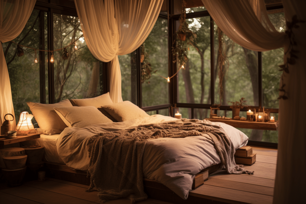 cozy bedroom with curtains