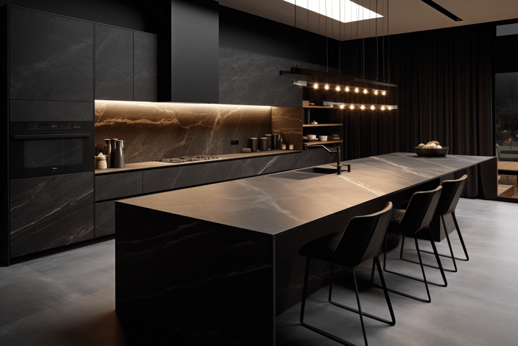 minimalist dark marble kitchen
