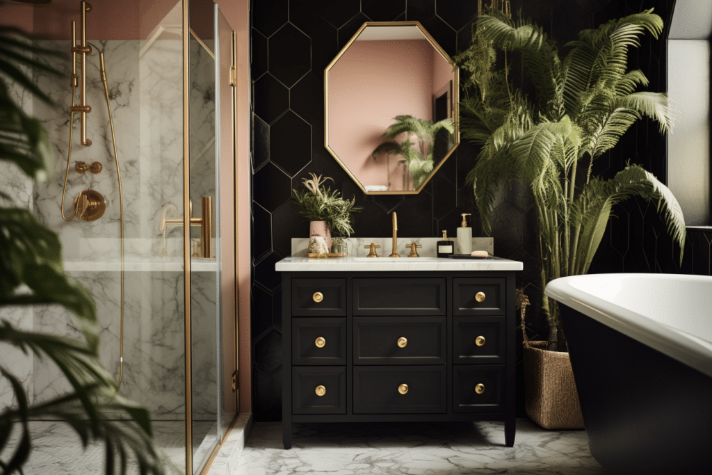 small bathroom pink and black