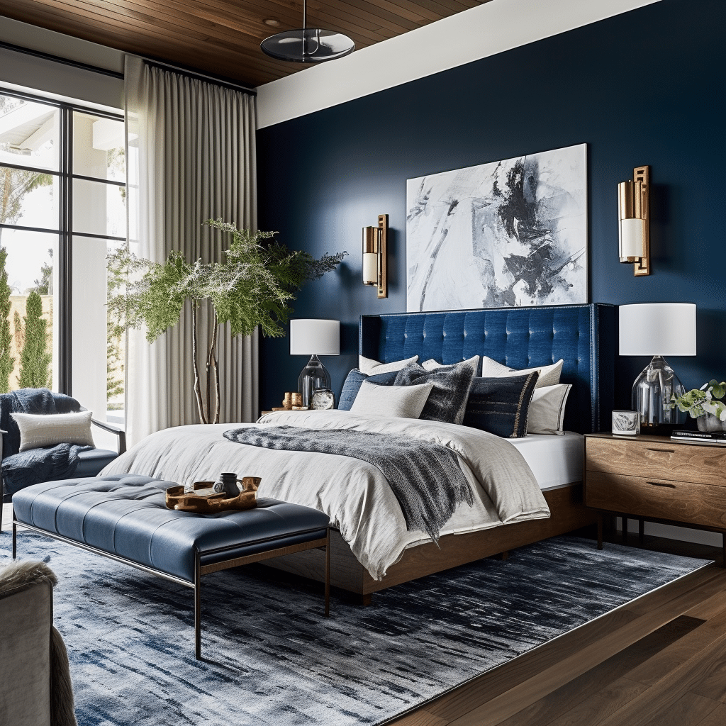 contemporary navy blue bedroom