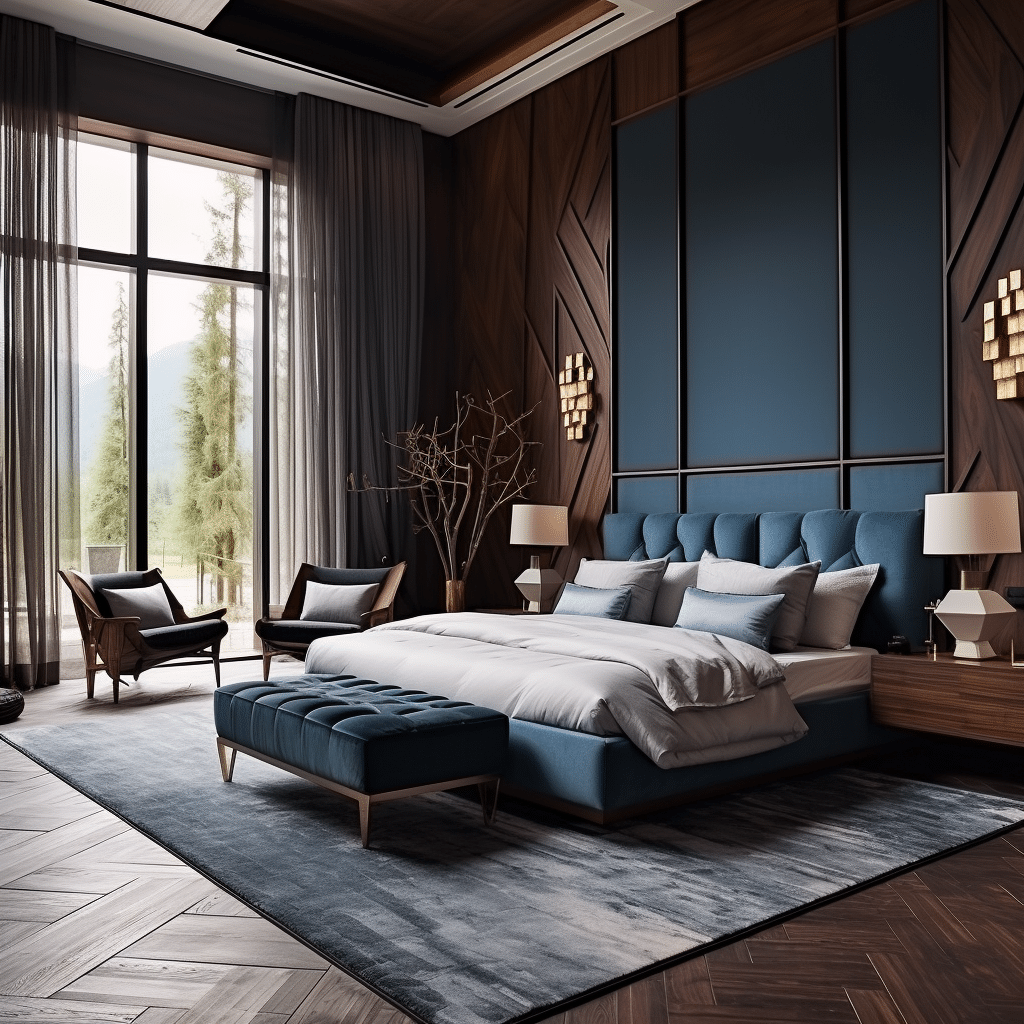 luxury navy blue bedroom