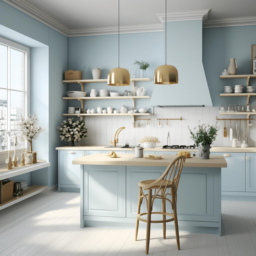 small baby blue kitchen
