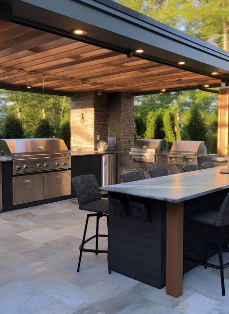 L shaped Outdoor kitchen designs
