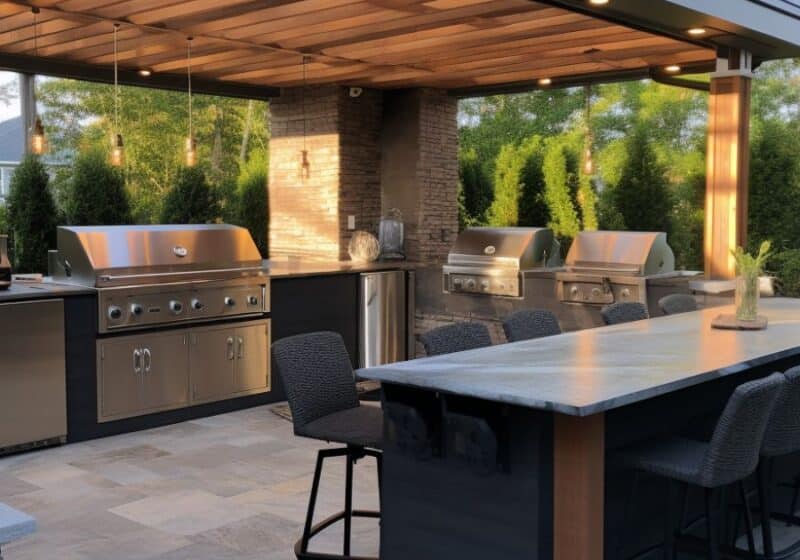L shaped Outdoor kitchen designs