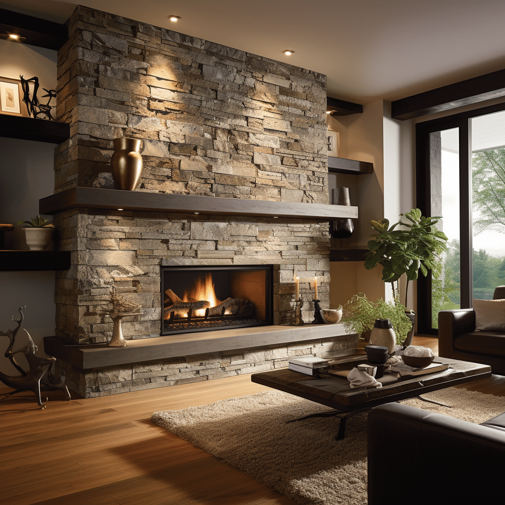 brown quartz fireplace