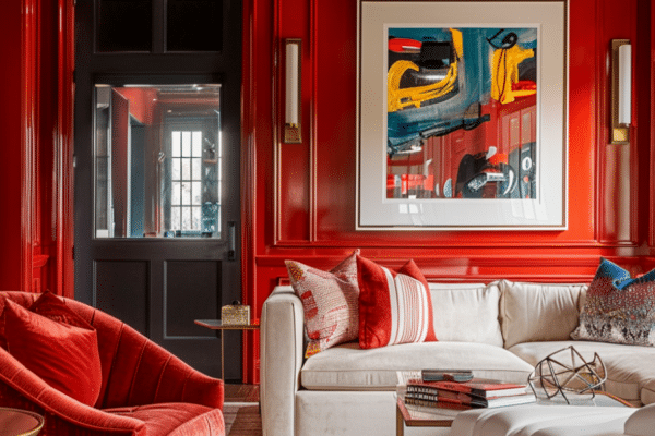 red living room modern