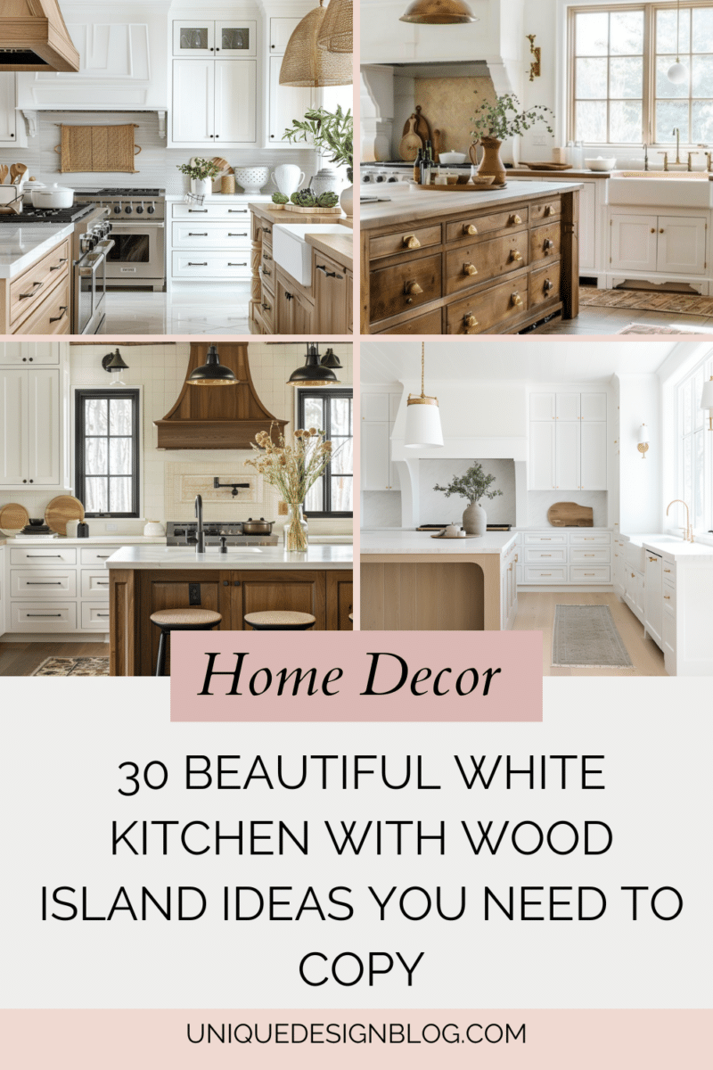 30 Beautiful White Kitchen with Wood Island ideas you need to copy ...
